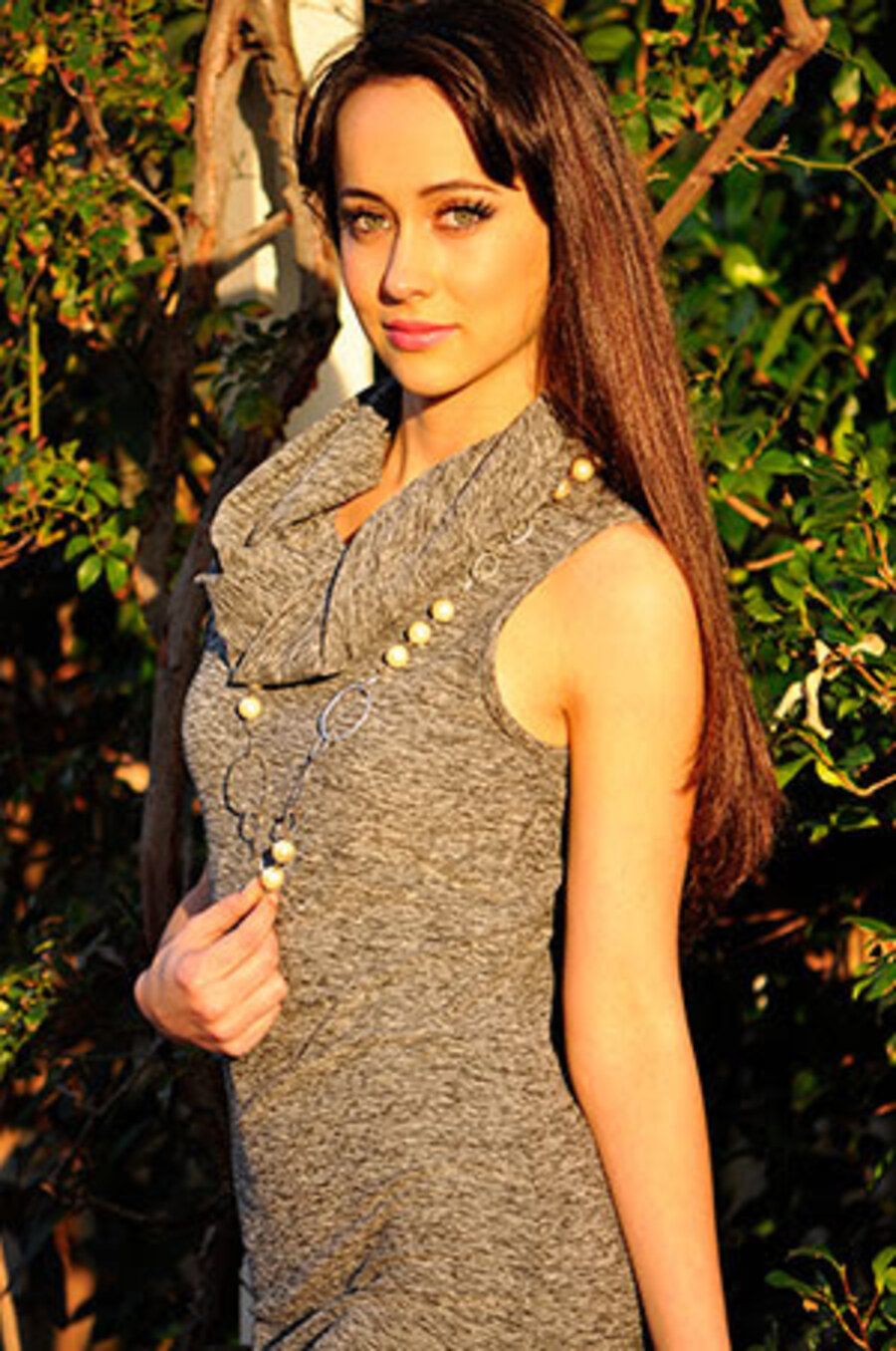 Grey draped top with pearl button detail