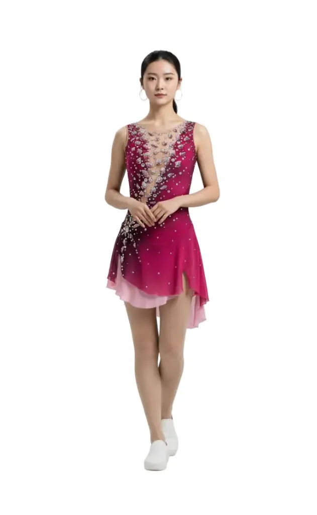 Custom figure skating dress, fuchsia ombre rhinestone