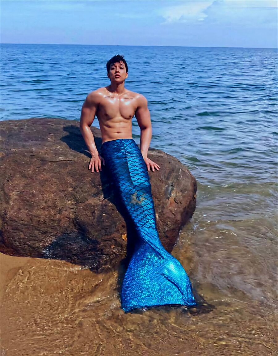 Custom mermaid tail, iridescent blue