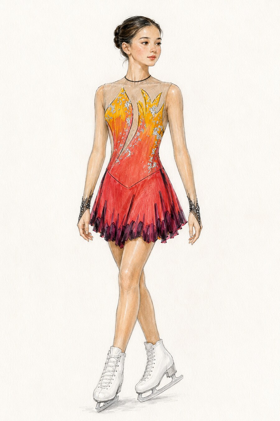 Design sketch — fire ombre competition dress