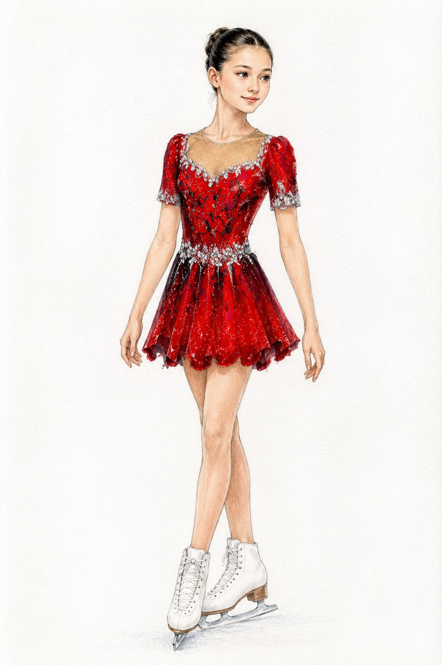 Design sketch — red rhinestone competition dress
